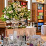 Beautiful Green and white floral on glass vase at the gorgeous and historic Christie Building - Manchester University
